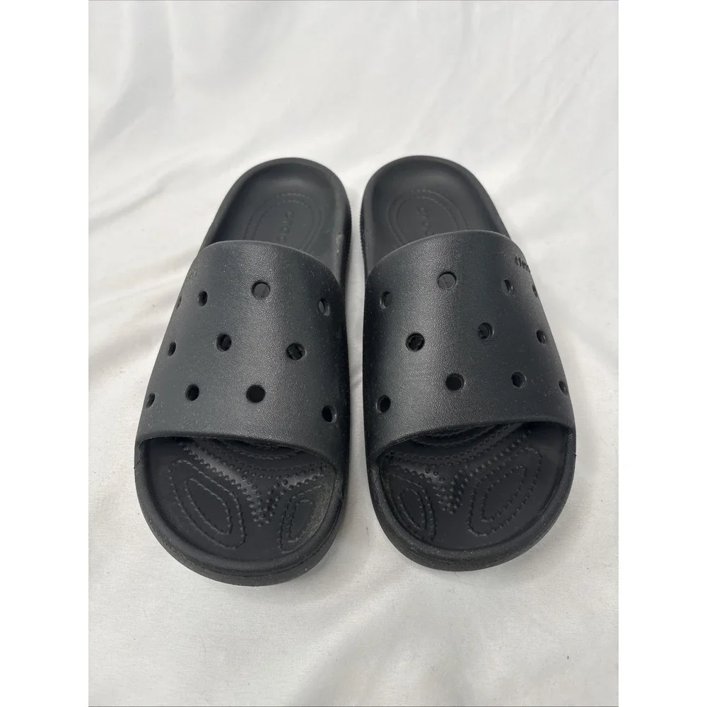 Crocs‎ Iconic Comfort Classic Slides Slip On Black Unisex Men's 8 Women's 10